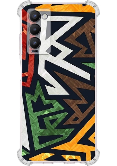 Tecno Camon 18 Uyumlu Köşe Korumalı Soyut Grafiti Tasarımlı Şeffaf Silikon Kılıf Şeffaf