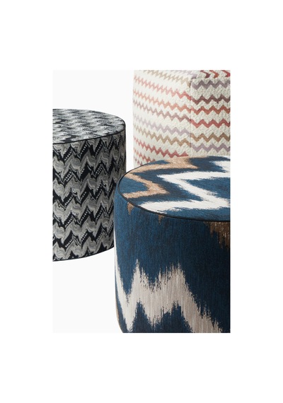 Missoni Ikat Zigzag Puf, Mavi-çok Renkli Italyan Tasarım Yuvarlak Puflar 40 X 30 Cm