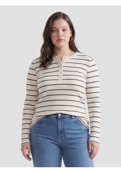 Lcw Everyday Bej Bisiklet Yaka Çizgili Kadın Body