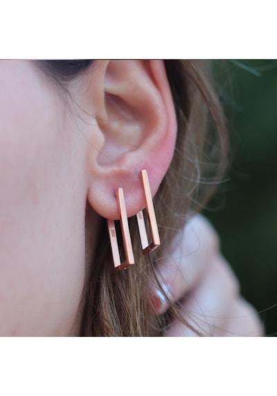 Rose Gold Kaplama Dikdörtgen Halka Gümüş Halka Küpe Gümüş