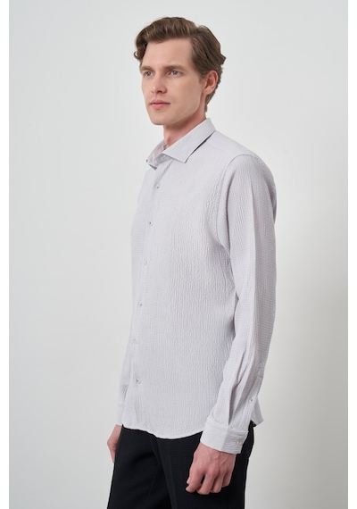 Morven Erkek Taş Gofre Trend Desenli Dynamic Fit İtalyan Yaka Gömlek 25ms004023870 Taş
