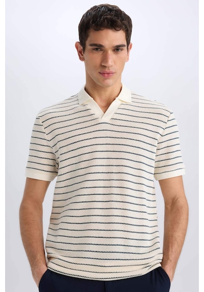 DeFacto Regular Fit Polo Yaka Çizgili Triko Kısa Kollu Tişört C4150AX25SMIN250