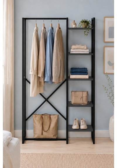 5 Raflı Metal Gardırop Metal Portmanto Açık Gardırop Elbise Dolabı Metal Askılık Vestiyer Loftix Antrasit 5 Raflı Metal Gardırop Metal Portmanto Açık Gardırop Elbise Dolabı Metal Askılık Vestiyer Loftix Antrasit