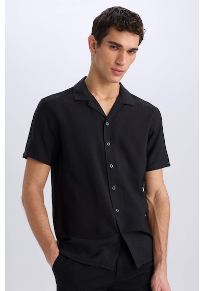 DeFacto Modern Fit Yazlık Polo Yaka Basic Düz Kısa Kollu Gömlek V8406AZ25SMBK27