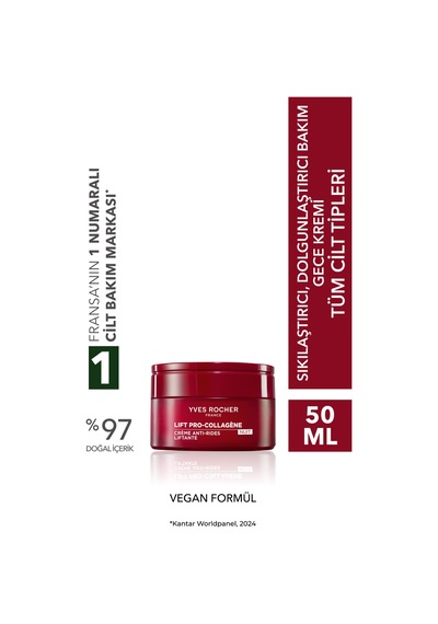 Yves Rocher Gece Kremi-sıkılaştırıcı,dolgunlaştırıcı Bitkisel Kolajen Ve Hyaluronik Bakım/ Lift Pro Collagene-48 50 Ml