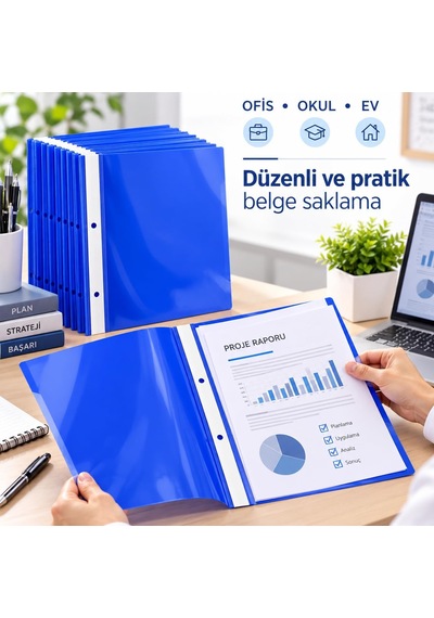 Tr 50 Adet Mavi A4 Telli Dosya, Plastik Sunum Ve Rapor Dosyası Diğer