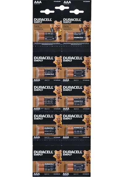 Duracell LR03/MN2400 1.5V Alkalin AAA İnce Kalem Pil 20'Li Kartela Paket 2'li Yırtmalı