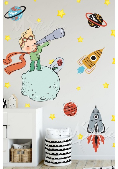 MSticker Küçük Prens Uzay Macerası Çocuk Bebek Odası Duvar Sticker Seti