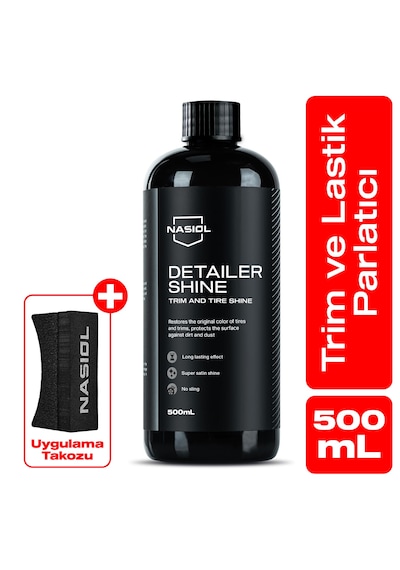 Nasiol Detailershine Trim ve Lastik Parlatıcı/Yenileyici 500ml ve Sünger-Ultra Parlak Ve Islak Görünüm