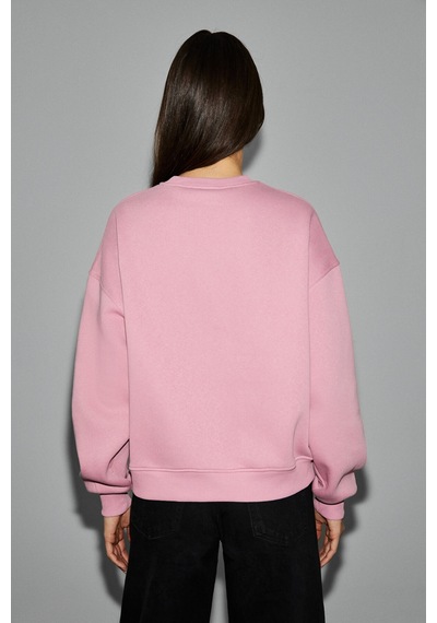 Grimelange Serenya Kadın Pamuklu Etiket Detaylı Bisiklet Yaka Pembe Sweatshirt Pembe
