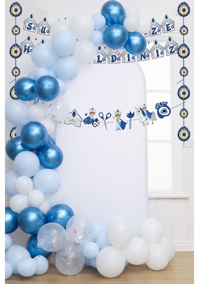 Sünnet Kutlama Seti 3lü Banner Ve Balon Zincir Set Mavi