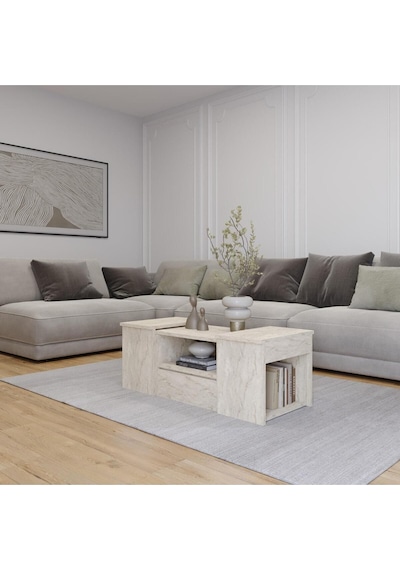 Lila Orta Sehpa 3'lü Takım Zigonlu Modern, 100 Cm, Atlantik Çam - Beyaz