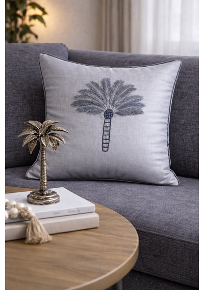 Goldroom Home Özel Tasarım 2 Li 5d Nakışlı Dekoratif Kırlent Kılıfı Gri