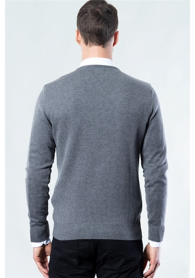 Tudors Slim Fit Dar Kesim V Yaka Pamuklu Erkek Kazak-18041 Gri