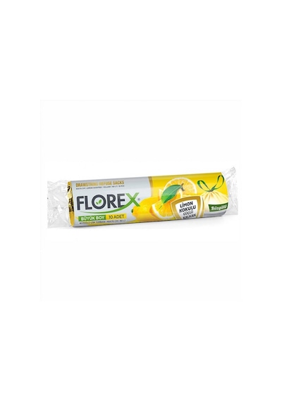 Florex 60 Litre Büzgülü Limon Kokulu Sarı Çöp Torbası Poşeti / 65 x 70 Cm. - 10x25 Rulo / Koli