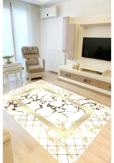 Eliana Home Dijital Baskı Yıkanabilir Kaymaz Taban Salon Halısı Ve Yolluk Rvg0861-fnl71 Beyaz