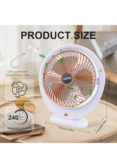 Usb Masa Vantilatörü Elektrikli Mini Masa Vantilatörü 3 Hız Ayarlanabilir Güçlü Rüzgar 360 Dö