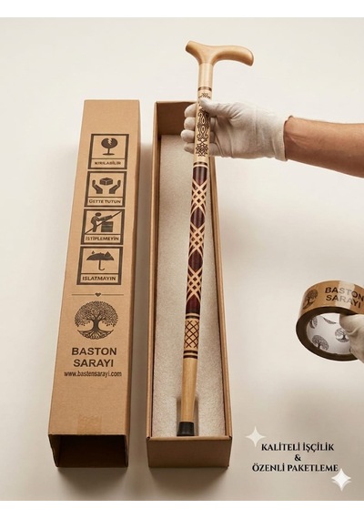 Oymalı Baston Ahşap Baston Lüks Baston İşlemeli Baston