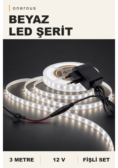 Onerous 3 M 12v Beyaz Led Şerit, Fişli Onr-948022271