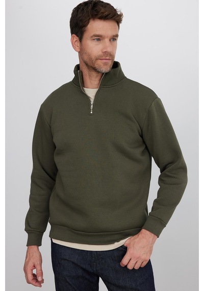 Tudors Unisex Relax Fit Rahat Kesim Pamuklu İçi Polarlı Yarım Fermuarlı Haki Dik Yaka Sweatshirt-35153 Haki Tudors Unisex Relax Fit Rahat Kesim Pamuklu İçi Polarlı Yarım Fermuarlı Haki Dik Yaka Sweatshirt-35153 Haki