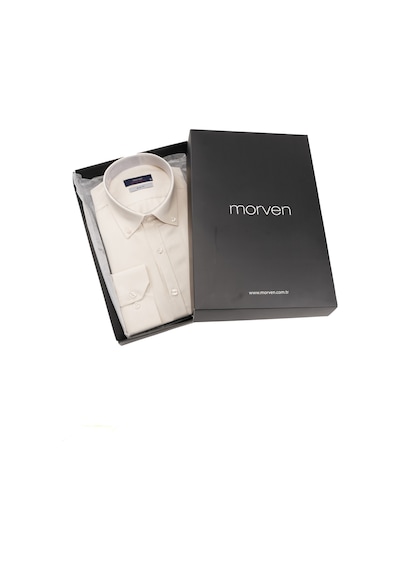 Morven Slim Fit Düğmeli Yaka Oxford Kolay Ütülenebilir Pamuklu Hediye Kutulu Uzun Kollu Gömlek 99ms004002650 Krem