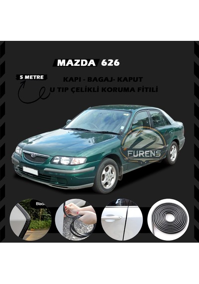 Mazda 626 Oto Araç Kapı Koruma Fitili 5metre Parlak Siyah Renk