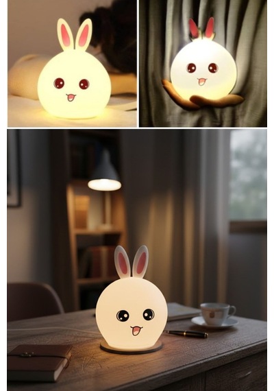 5 Farklı Renk Modlu Tavşan Figürlü Pofuduk Led Gece Lambası-yumuşak Dokulu Çocuk Odası Ve Dekoratif Şarjlı Ortam Işığı Renkli