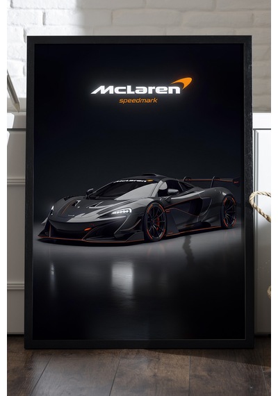 Mclaren P1 Gtr Siyah Ahşap Çerçeveli Poster, Dekoratif Araba Duvar Tablosu