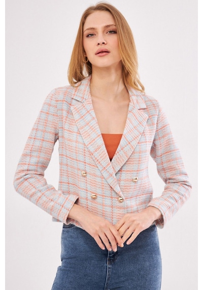 Armonika Kadın Çok Renkli Kruvaze Yaka Tüvit Crop Ceket Arm-24k001014