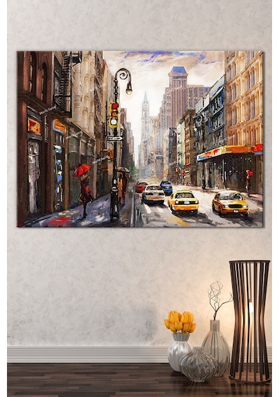 Yeni Yıl New Year Yılbaşı Kış Suluboya Efektli Dekoratif Kanvas Tablo (8 Farklı Ölçü) 120 x 80