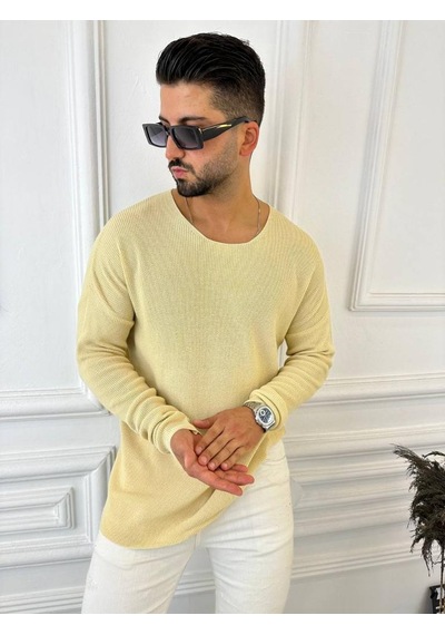 Elku Moda Kazak Oversize Örme Natural Pamuk Tüylenmeyen Kazak Salaş Tarz Triko Sweatshirt Krem