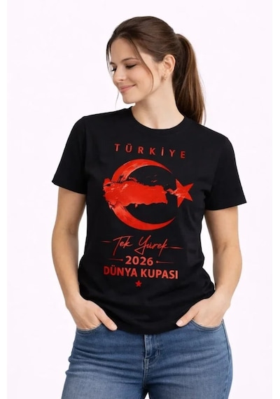 Yake Store Türkiye Ay Yıldız 2026 Dünya Kupasi Taraftar Forma T-shirt - Siyah - Siyah