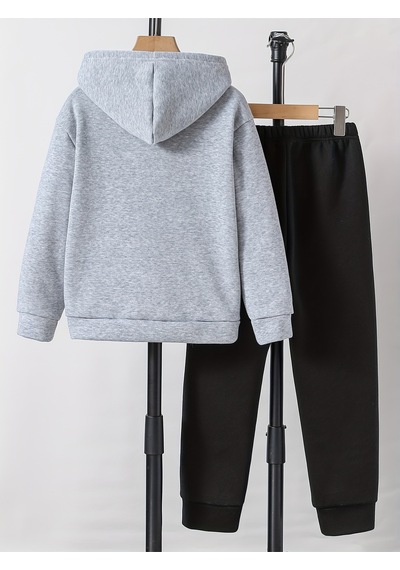 Uyguntarz Eriyen Kalpler Baskılı Oversize Çocuk Sweatshirt Eşofman Takım Gri