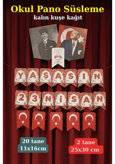 23 Nisan Okul Pano Süsleme Seti Yaşasın 23 Nisan Afiş & Bayraklı Süs Kalın Kuşe Kağıt Standart