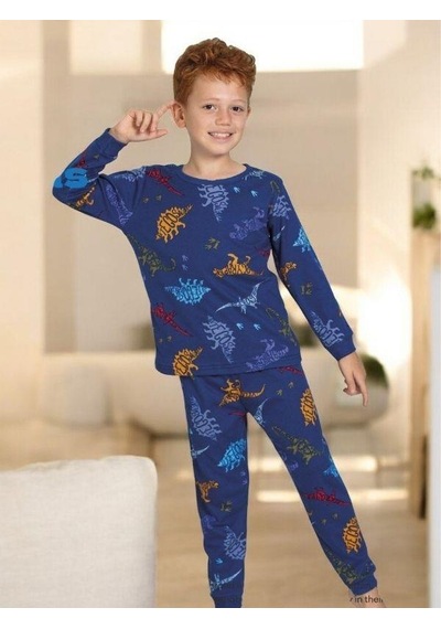 Cantoy Erkek Çocuk Dinazor Baskılı Pamuklu Pijama Takım-14918 Renklı