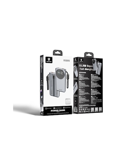 Lenyes Px1004d Dijital Led Ekranlı Lightning Kablolu Powerbank 22.5w 10.000mah Gümüş