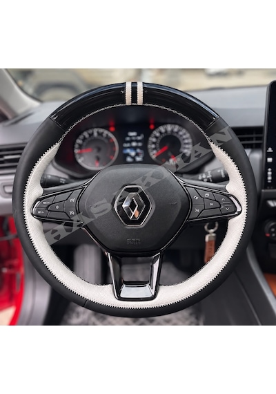 Renault Taliant Dikme Direksiyon Kılıfı Parlak Siyah Beyaz Detaylı Beyaz Çift Yüzük Ve Dikiş 2021-2024