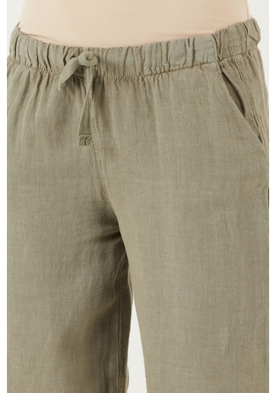 Lela Relaxed Fit Normal Bel Geniş Paça Çift Cepli Keten Bayan Pantolon 668Yp4991 Haki