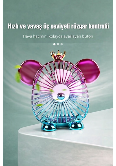 Usb Şarjlı Dekoratif Masaüstü Fan 1200mah Sessiz Mini Vantilatör 3 Kademeli