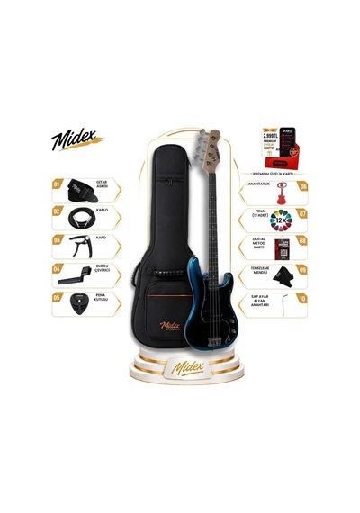Midex Mbg-420bls Profesyonel Precision Bass Kasa Jj Bas Gitar Seti Sunburs