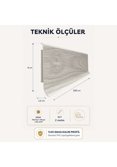 Linela Suya Dayanıklı Pvc Süpürgelik 8 Cm - Melton Meşe - Lnl409