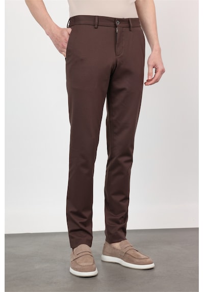 İmza Kahverengi Yan Cep Kendinden Desenli Örme Jogger Slim Fit Esnek Pantolon 1003260174