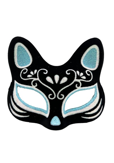 Siyah Renk Süet Kaplama Üzeri Gümüş Mavi Simli Kedi Maskesi 17x14 Cm 5691 "
