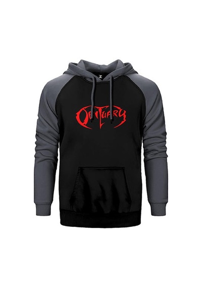 Obituary Logo Red Sarı Renk Reglan Kol Sweatshirt / Hoodie