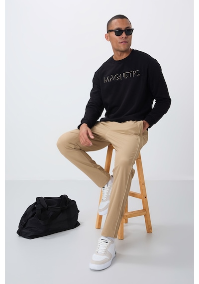 Tommy Life Siyah Yazı Nakışlı O Yaka Rahat Form İçi Polarlı Erkek Sweatshirt - 88020 Siyah
