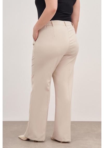 Myline Düz Kesim Klasik Pantolon-1755-krem Krem