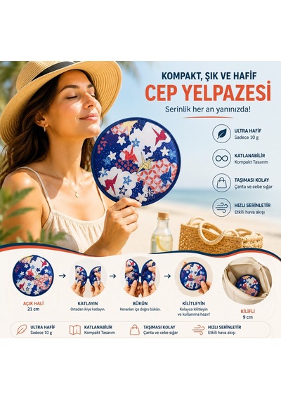 Bakgelal Katlanabilir Cep Yelpazesi 21 Cm Kılıflı Kore Yelpazesi Ultra Hafif, Katlanabilir, 10 Farklı Desen Seçeneği Plaj, Seyahat, Festival Ve Günlük Kullanım İçin - 03-11-000009