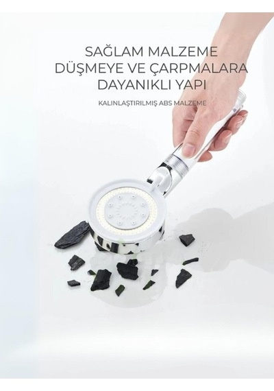 5 Fonksiyonlu Krom Beyaz Çelik Filtreli Kireç Önleyici Yüksek Basınçlı Tasarruflu Banyo Duş Başlığı Siyah