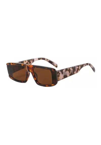 Lunar Leopar Desenli Kemik Çerçeve Dikdörtgen Vintage Retro Unisex Güneş Gözlüğü
