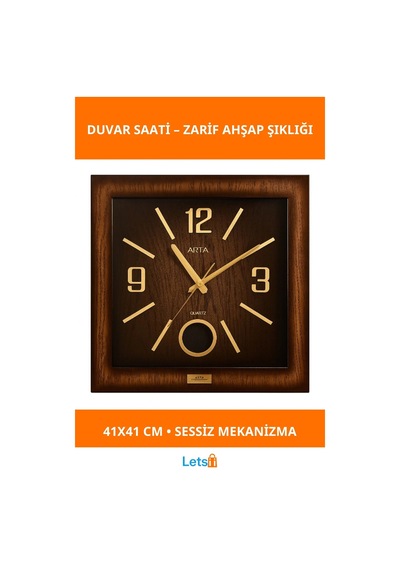 Ahşap Tasarımlı Şık Duvar Saati 41x41 Cm Çok Renkli